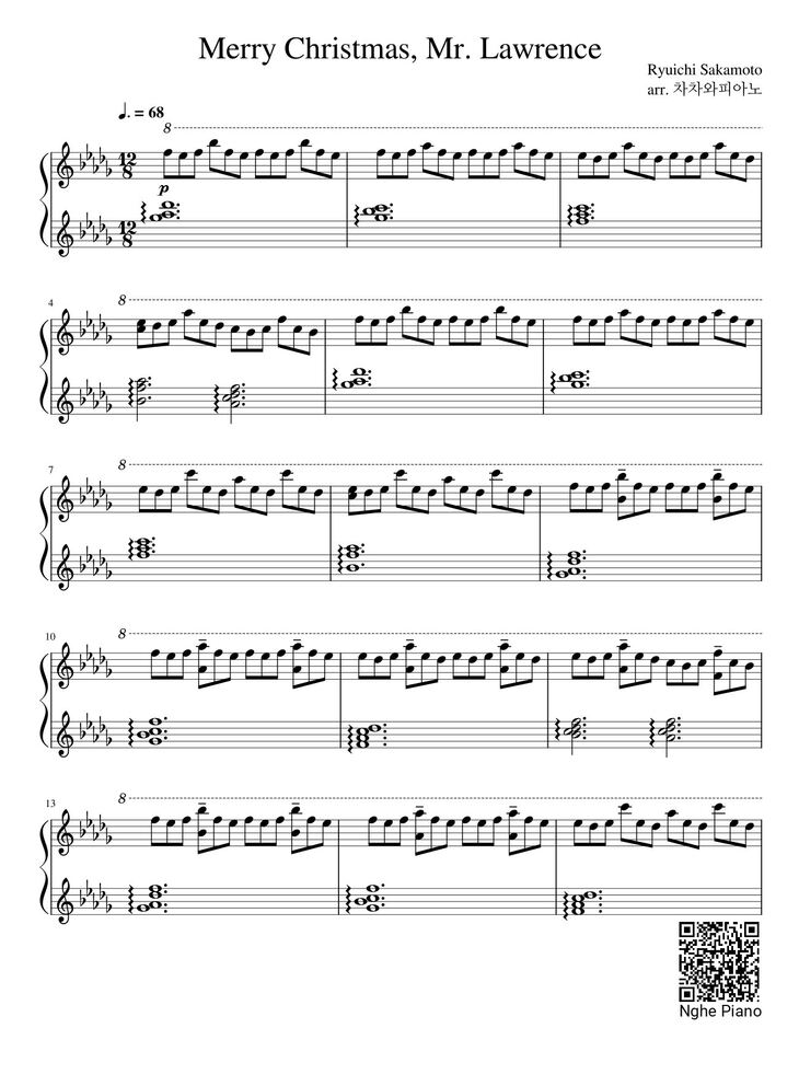 Page 1 of the piano sheet music PDF - Merry Christmas, Mr. Lawrence Sheet Piano by Ryuichi Sakamoto