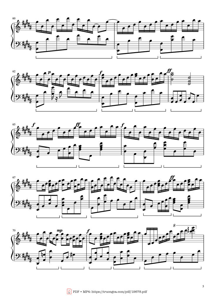 Page 5 of the piano sheet music PDF - Flower Dance Sheet Piano by DJ Okawari