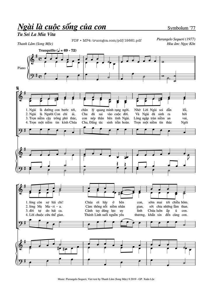 Page 1 of the piano sheet music PDF - Ngài là cuộc sống của con Sheet đệm Piano by Thanh Lâm