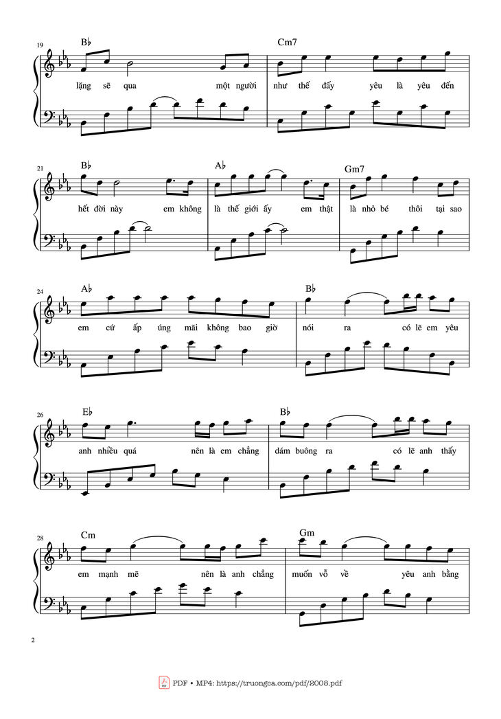 Page 2 of the piano sheet music PDF - Đừng yêu nữa, em mệt rồi Piano by Nguyễn Phúc Thiện