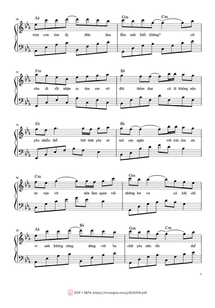 Page 3 of the piano sheet music PDF - Đừng yêu nữa, em mệt rồi Piano by Nguyễn Phúc Thiện