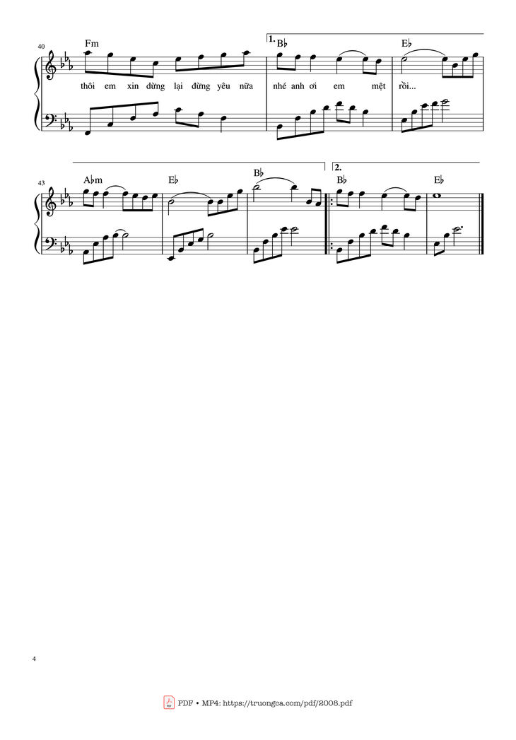 Page 4 of the piano sheet music PDF - Đừng yêu nữa, em mệt rồi Piano by Nguyễn Phúc Thiện