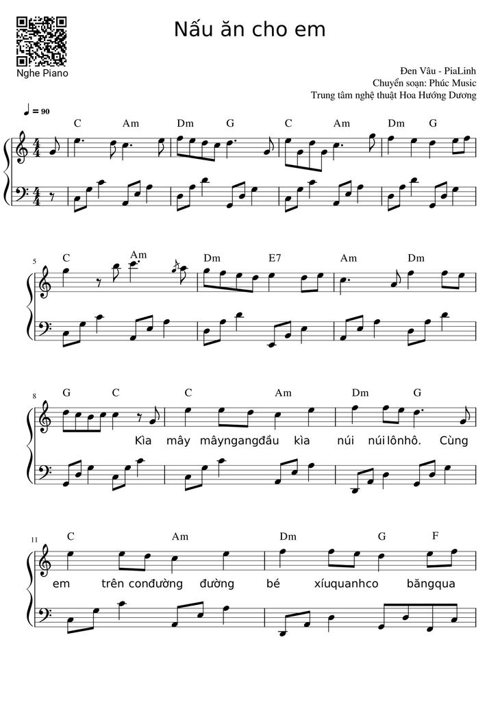 Page 1 of the piano sheet music PDF - Nấu ăn cho em Sheet Piano by Đen Vâu - PiaLinh