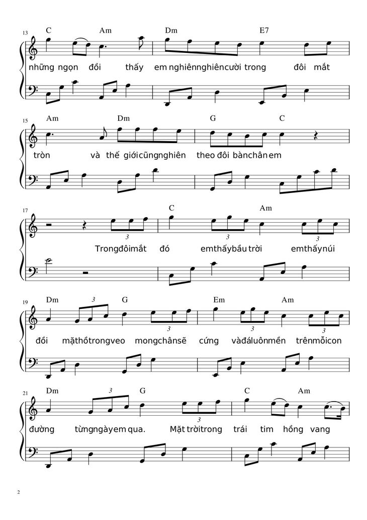 Page 2 of the piano sheet music PDF - Nấu ăn cho em Sheet Piano by Đen Vâu - PiaLinh