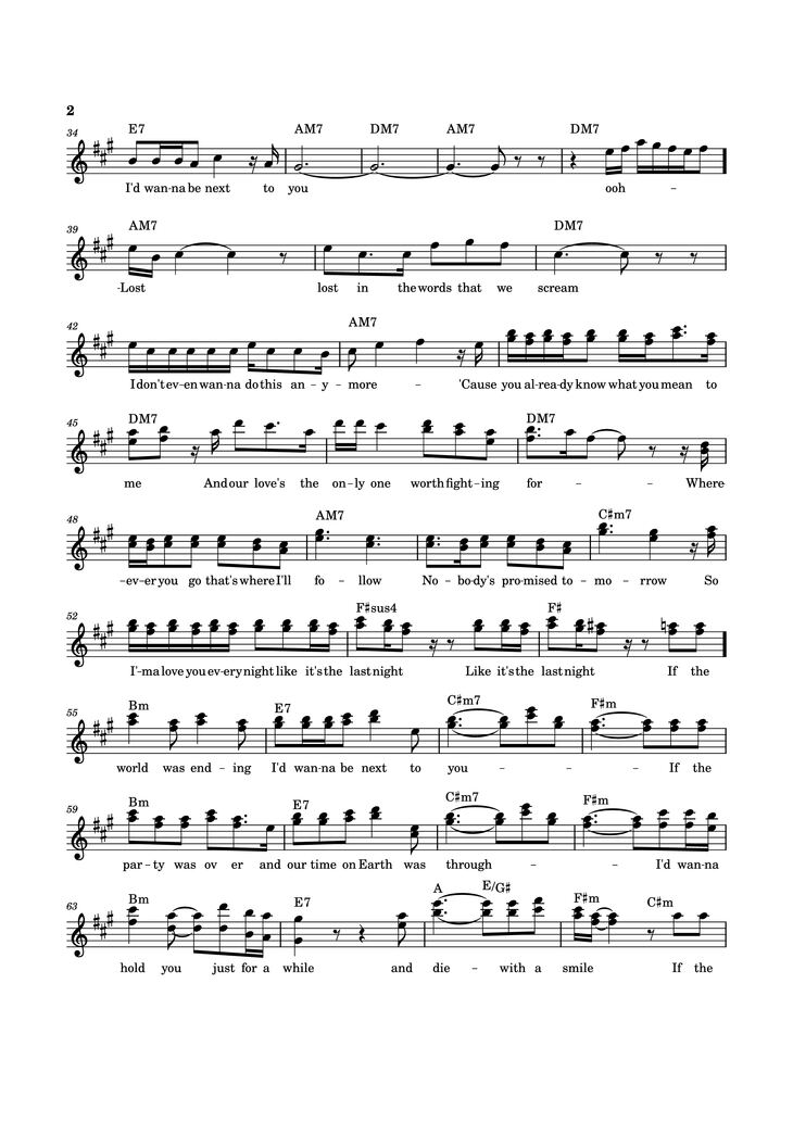 Page 2 of the piano sheet music PDF - Die With A Smile Sheet Piano by Stect