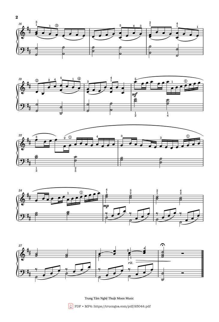 Page 2 of the piano sheet music PDF - Canon in D Piano Easy with finger numbers by Martha Loan