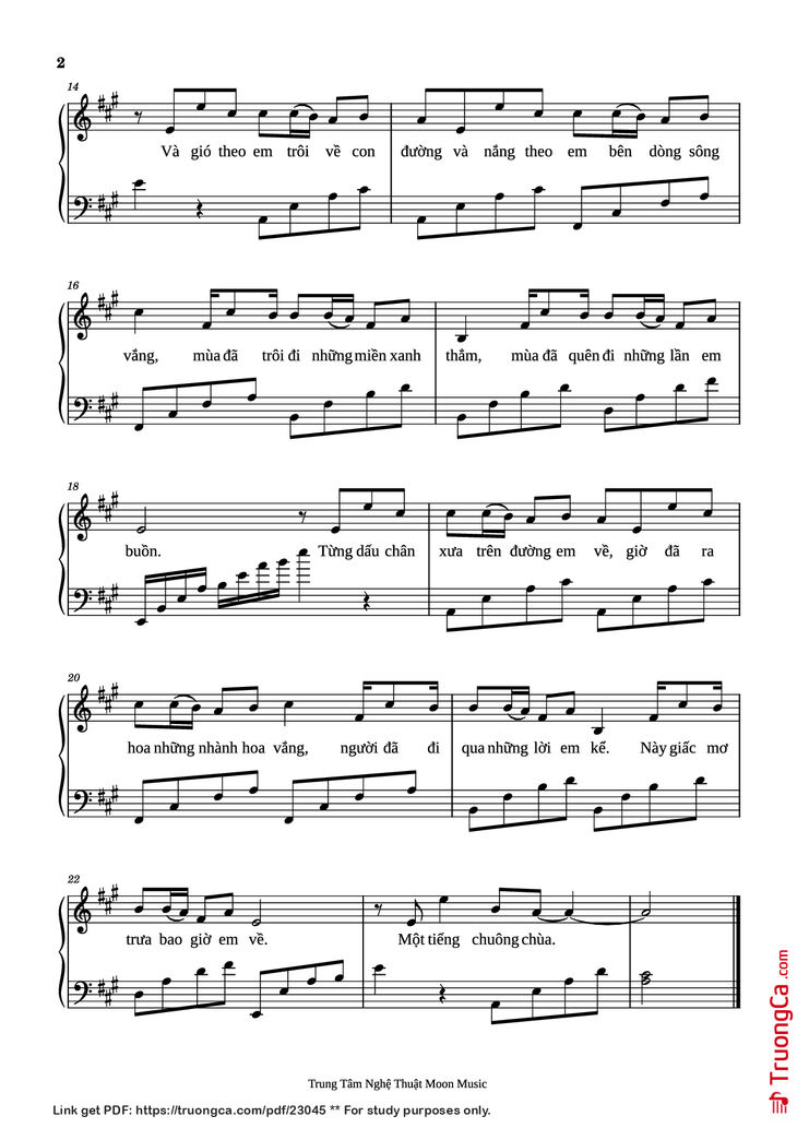 Page 2 of the piano sheet music PDF - Giấc Mơ Trưa Piano by Giáng Son