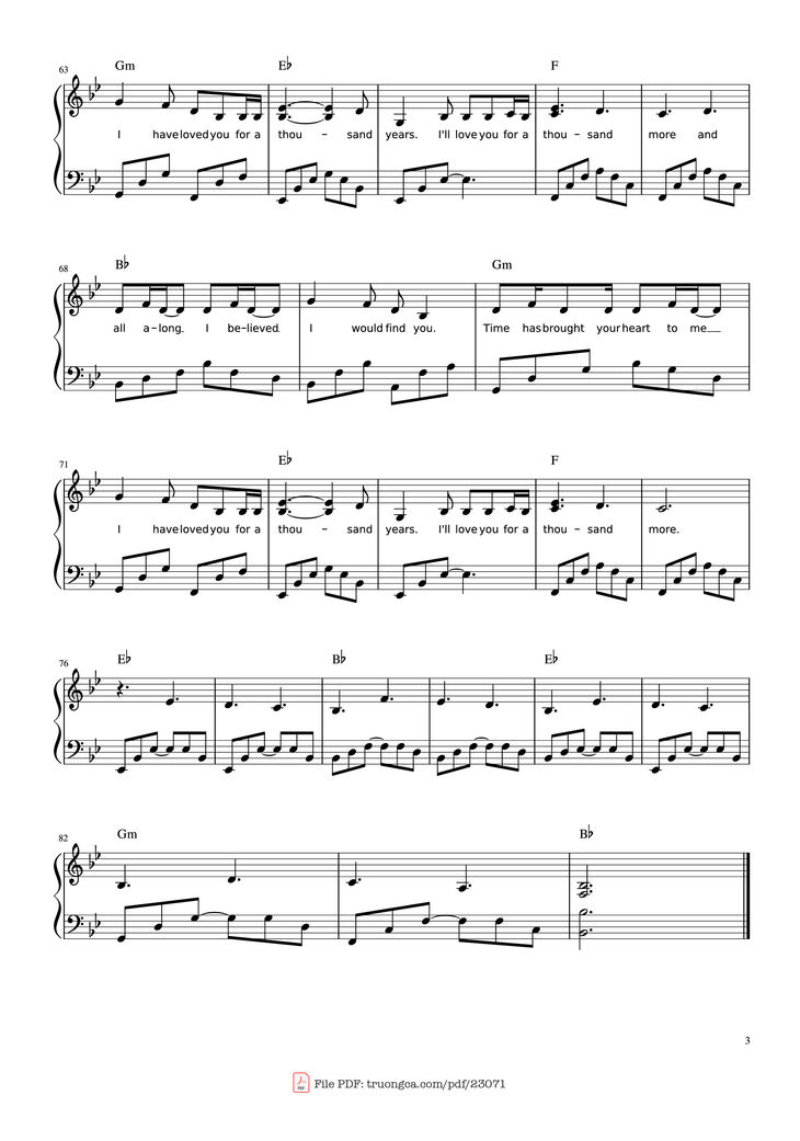 Page 3 of the piano sheet music PDF - A Thousand Years Sheet Piano by Christina Perri