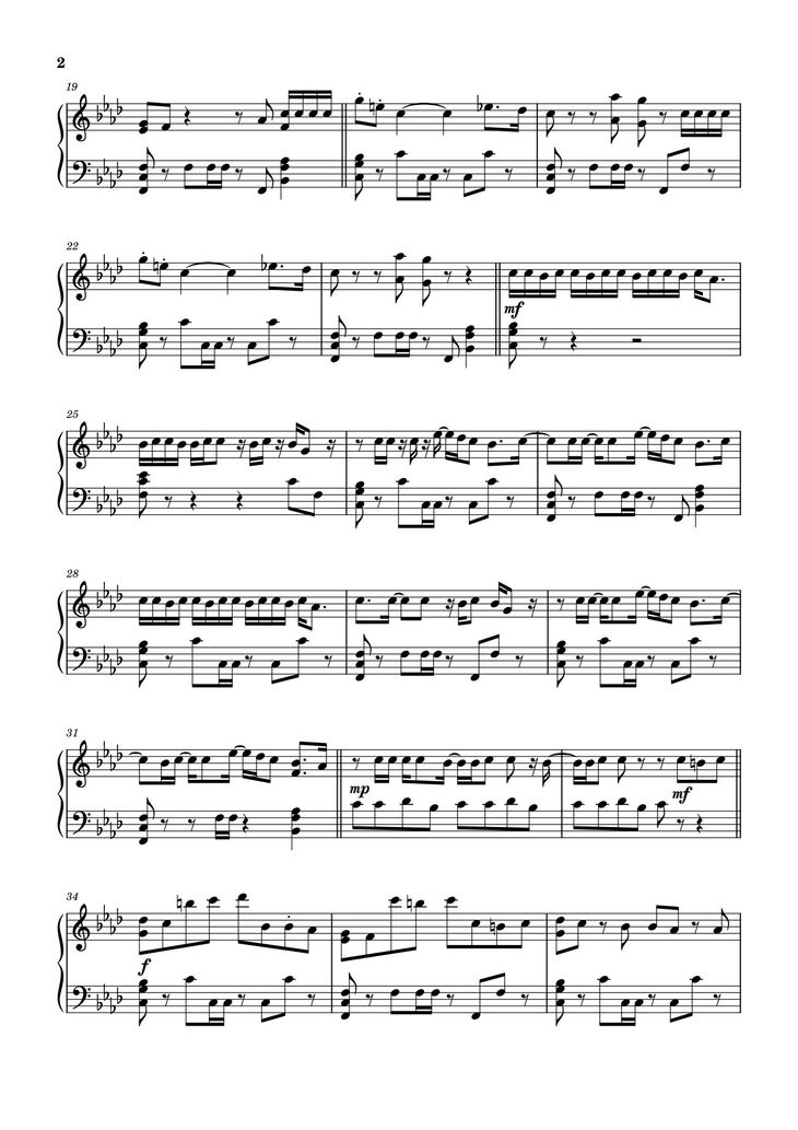 Page 2 of the piano sheet music PDF - 3D (Alternate Ver.) Sheet Piano by Jung Kook (BTS)