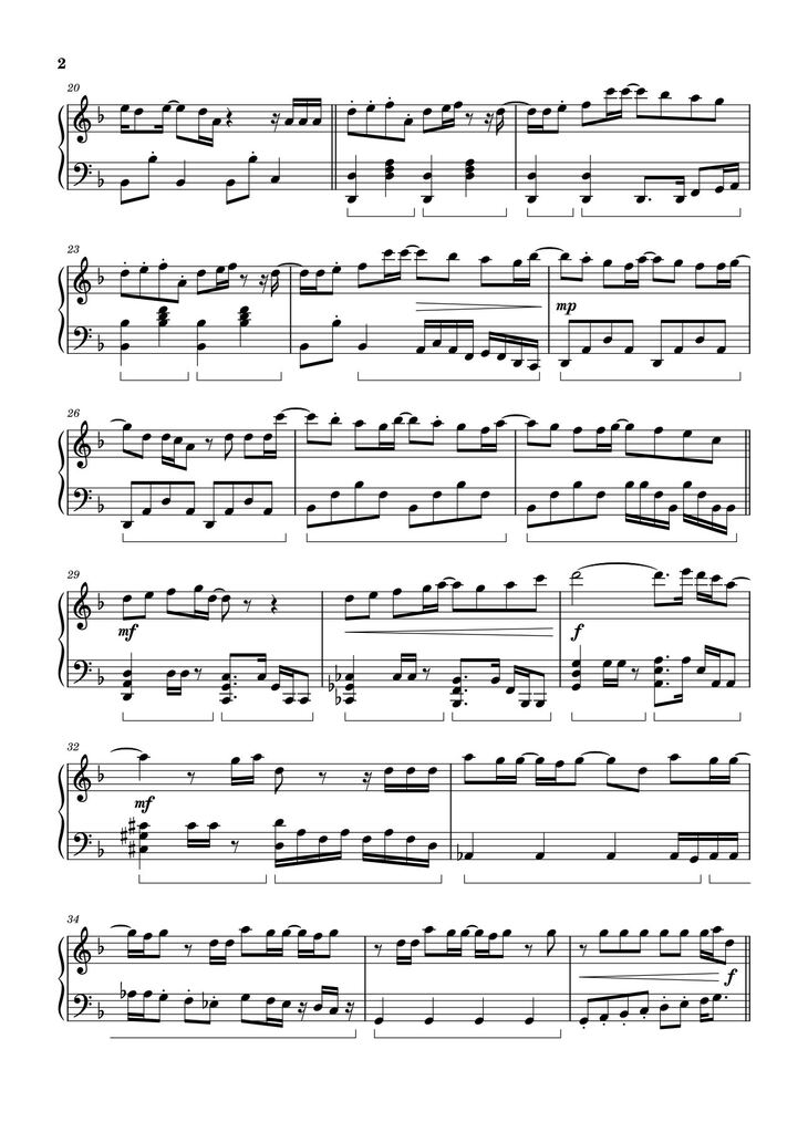 Page 2 of the piano sheet music PDF - Standing Next to You Sheet Piano by Jung Kook (BTS)