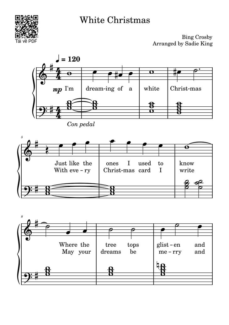 Page 1 of the piano sheet music PDF - White Christmas Sheet Piano by Bing Crosby