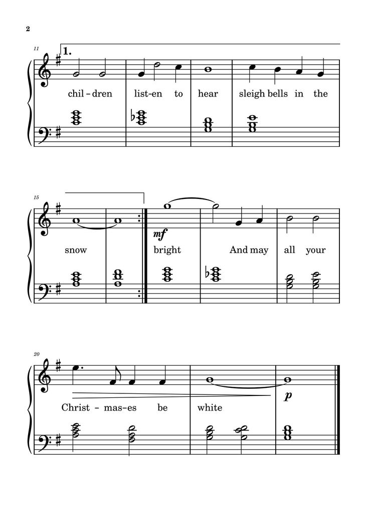 Page 2 of the piano sheet music PDF - White Christmas Sheet Piano by Bing Crosby