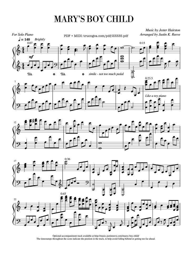 Page 1 of the piano sheet music PDF - Mary