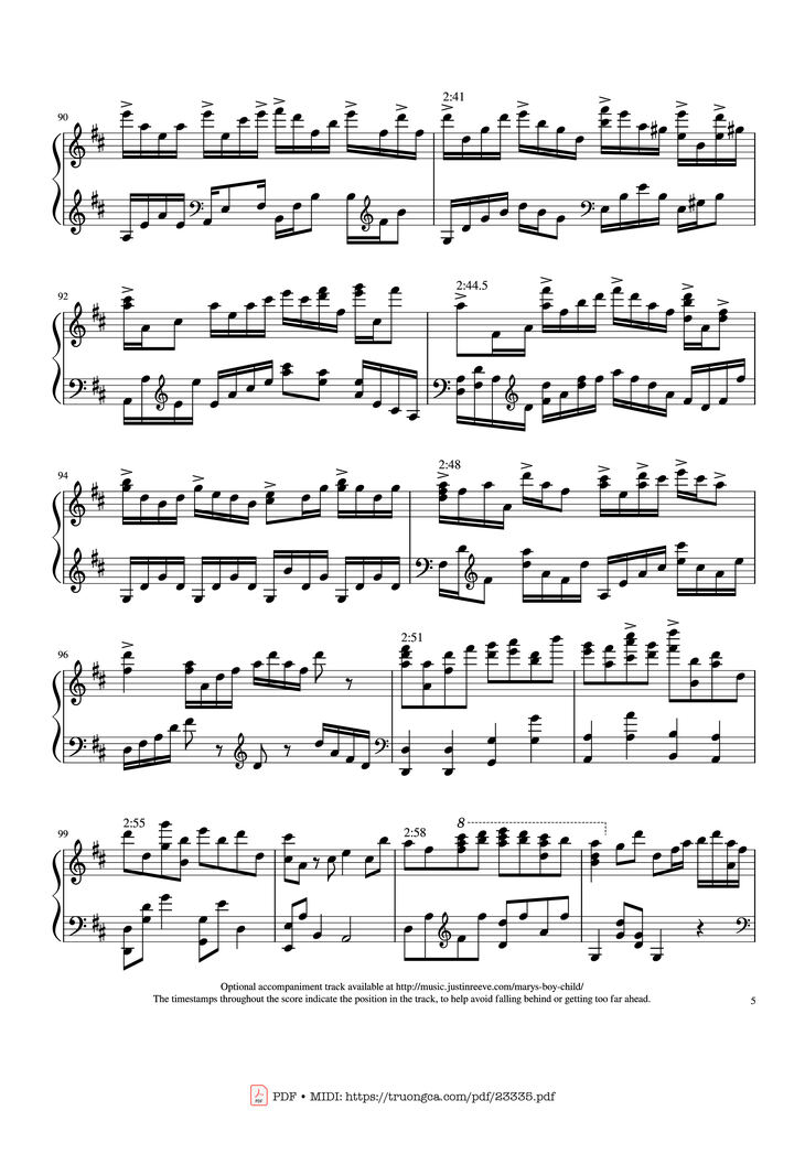 Page 5 of the piano sheet music PDF - Mary