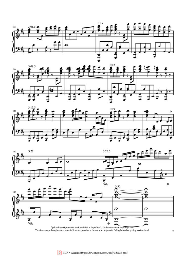 Page 6 of the piano sheet music PDF - Mary