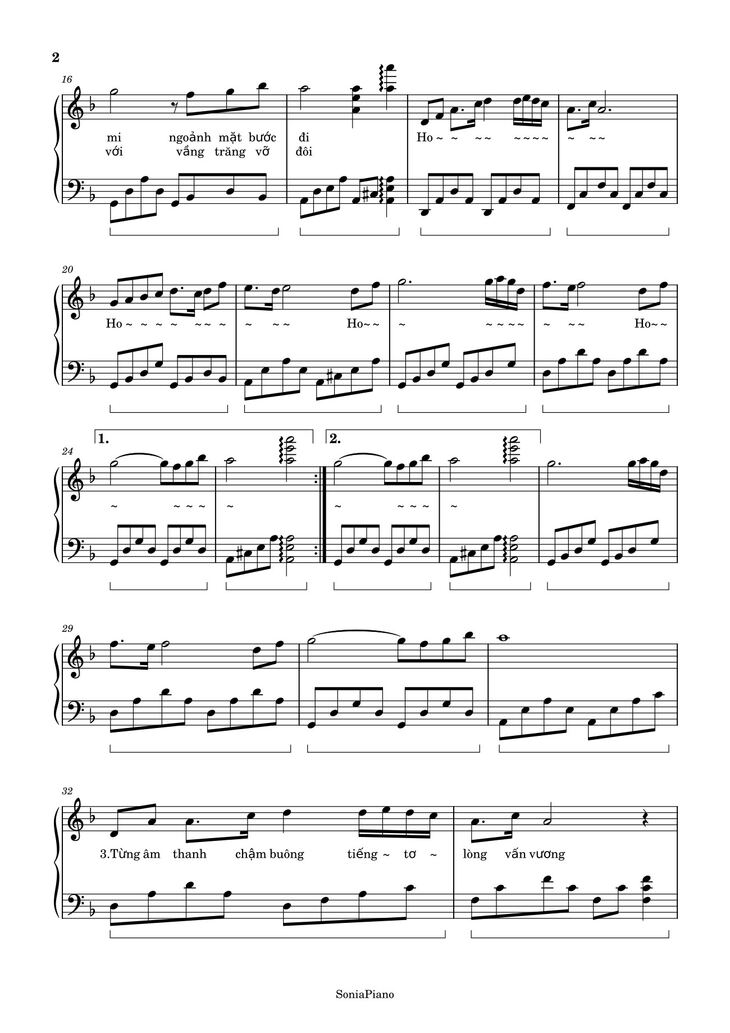 Page 2 of the piano sheet music PDF Piano - Tay Trái Chỉ Trăng Sheet Piano by Phương Thy