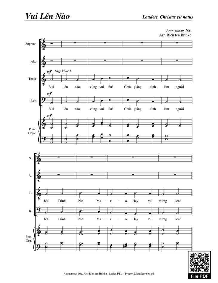 Page 1 of the piano sheet music PDF - Vui Lên Nào (4 bè SATB, GAUDETE) by Giang Tâm