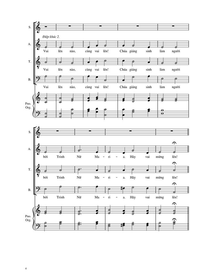 Page 4 of the piano sheet music PDF - Vui Lên Nào (4 bè SATB, GAUDETE) by Giang Tâm