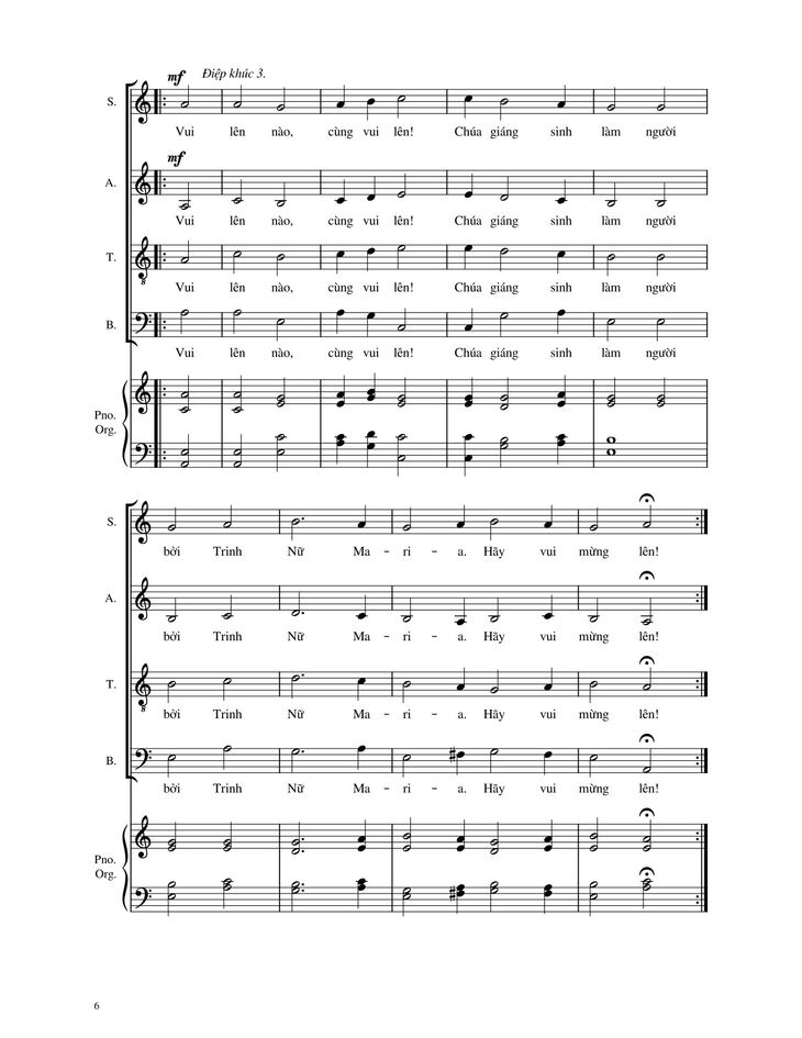 Page 6 of the piano sheet music PDF - Vui Lên Nào (4 bè SATB, GAUDETE) by Giang Tâm