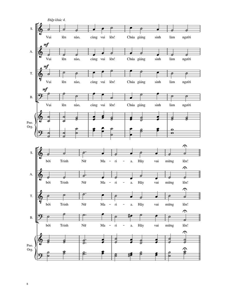 Page 8 of the piano sheet music PDF - Vui Lên Nào (4 bè SATB, GAUDETE) by Giang Tâm