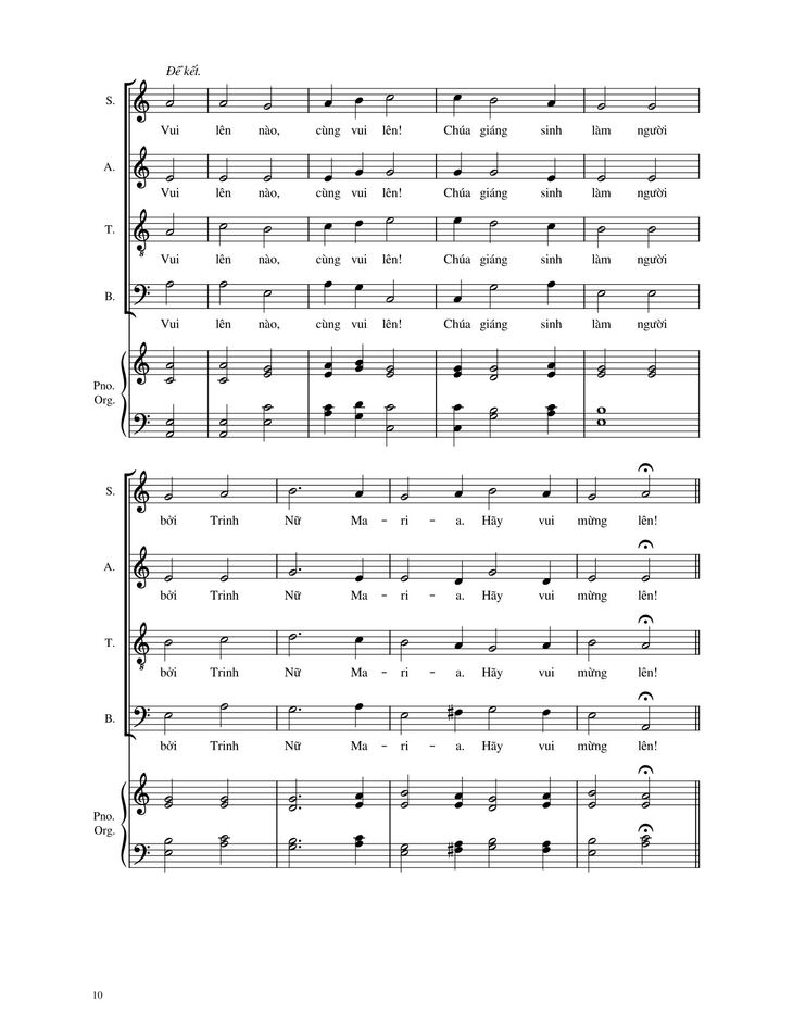 Page 10 of the piano sheet music PDF - Vui Lên Nào (4 bè SATB, GAUDETE) by Giang Tâm