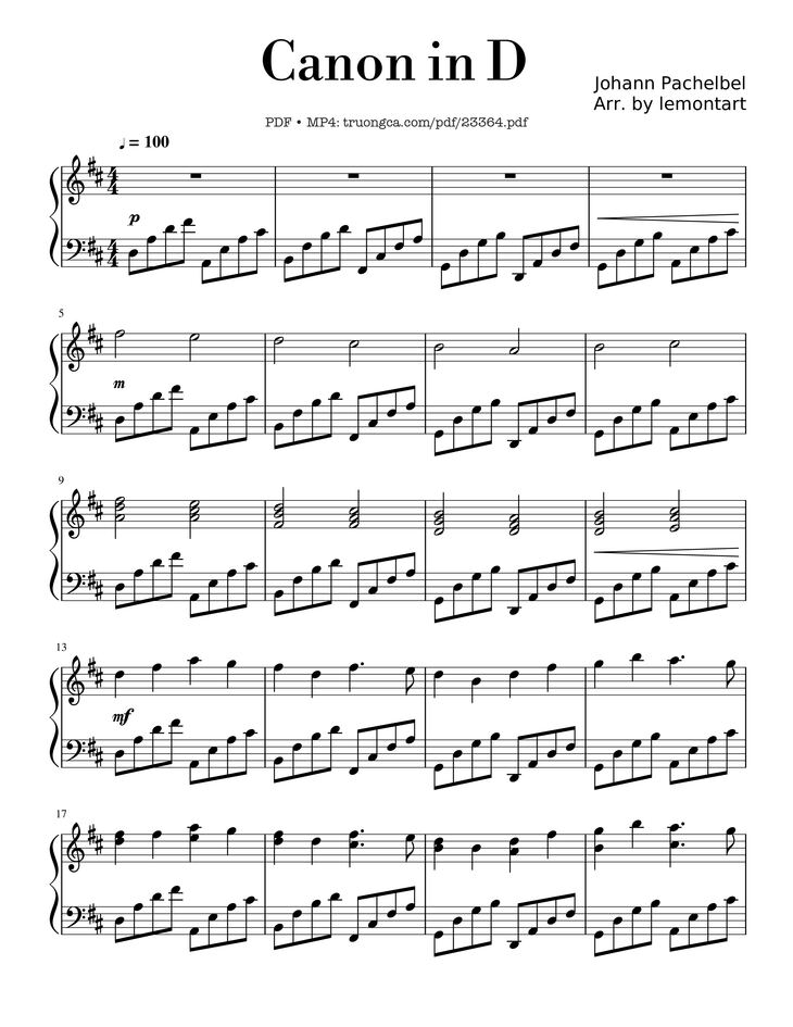 Page 1 of the piano sheet music PDF - Canon in D Sheet Piano by Lemontart
