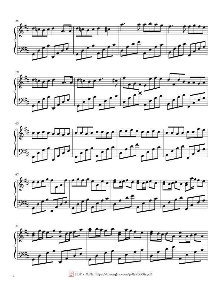 Page 4 of the piano sheet music PDF - Canon in D Sheet Piano by Lemontart