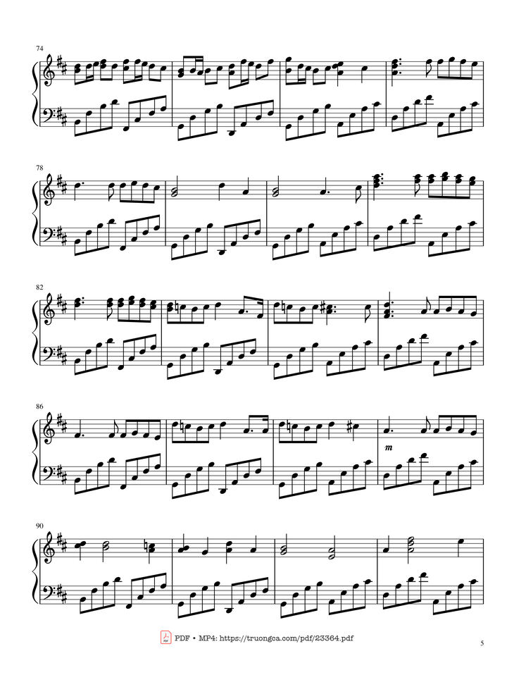 Page 5 of the piano sheet music PDF - Canon in D Sheet Piano by Lemontart
