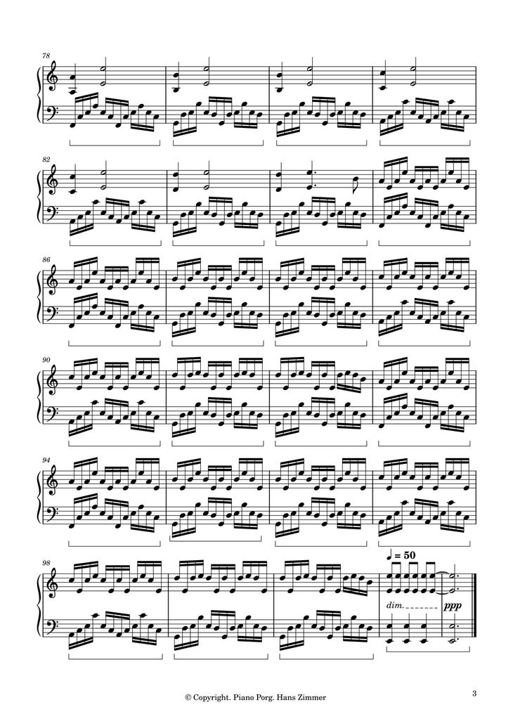 Page 3 of the piano sheet music PDF Piano - Interstellar Piano Sheet by Hans Zimmer