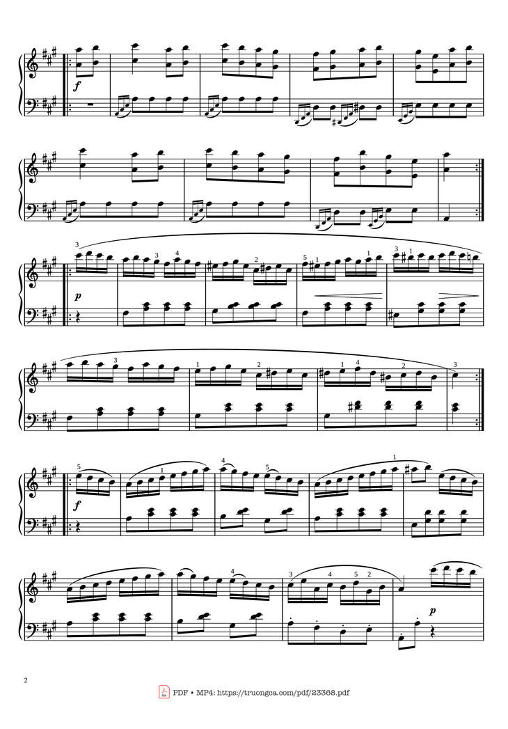 Page 2 of the piano sheet music PDF Piano - Rondo Alla Turca - Marche Turque - Turkish March fingered Piano by PapyPiano