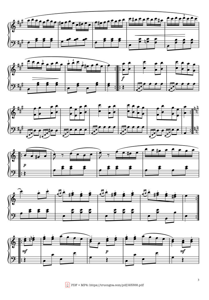 Page 3 of the piano sheet music PDF Piano - Rondo Alla Turca - Marche Turque - Turkish March fingered Piano by PapyPiano