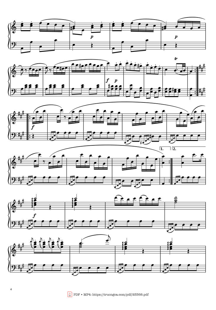 Page 4 of the piano sheet music PDF Piano - Rondo Alla Turca - Marche Turque - Turkish March fingered Piano by PapyPiano