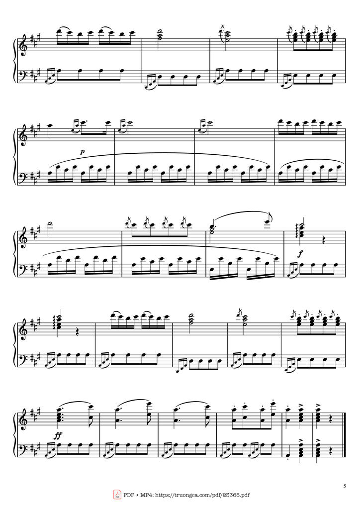 Page 5 of the piano sheet music PDF Piano - Rondo Alla Turca - Marche Turque - Turkish March fingered Piano by PapyPiano