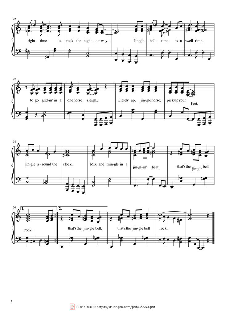 Page 2 of the piano sheet music PDF - Jingle Bell Rock Sheet Piano by SkyRecon5000