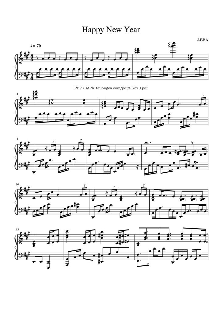 Page 1 of the piano sheet music PDF Piano - Happy New Year Sheet Piano by Tạ Quốc Vinh