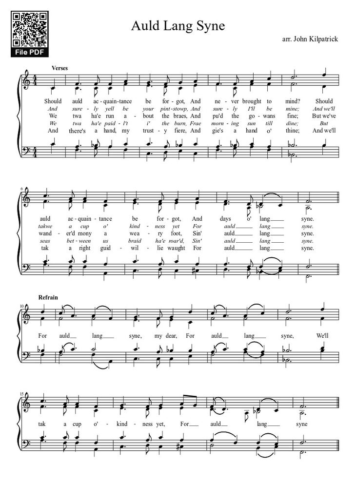 Page 1 of the piano sheet music PDF - Auld Lang Syne Sheet Piano by Nicolas