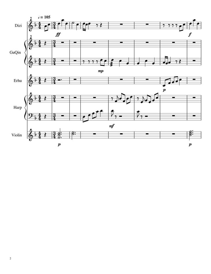 Page 2 of the piano sheet music PDF - Traditional Chinese Music Sheet Violin by TheLight OI