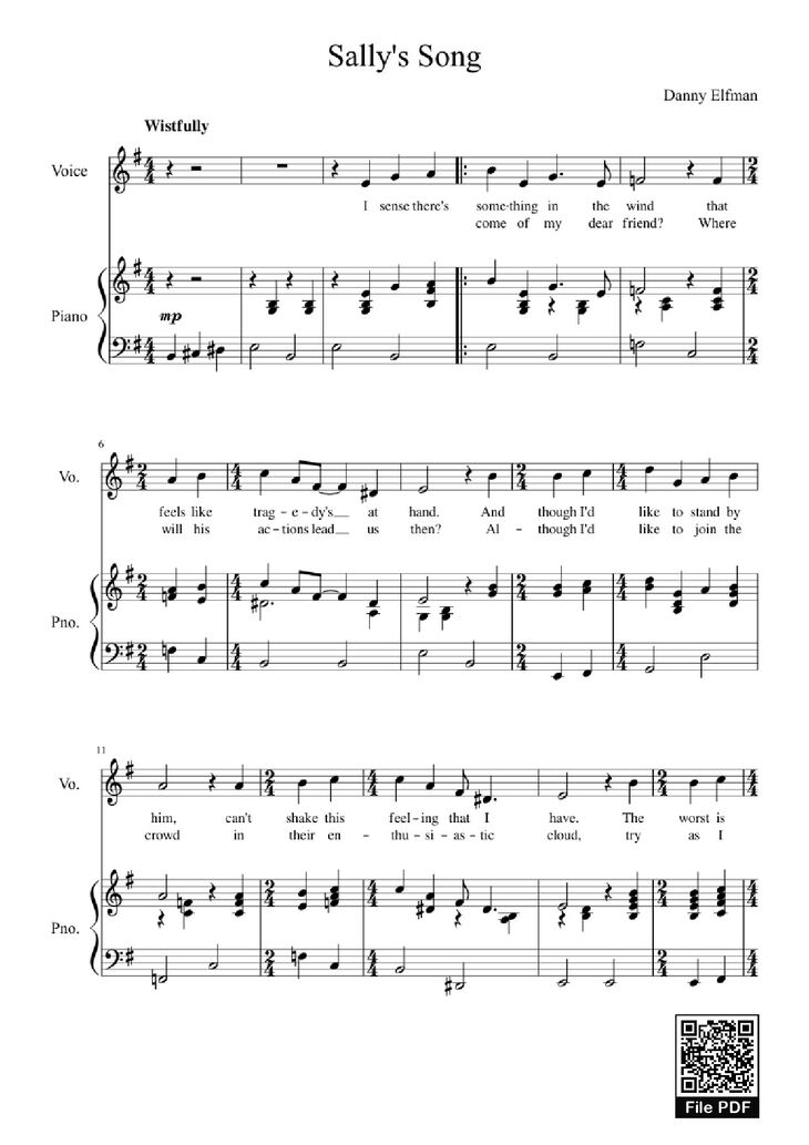 Page 1 of the piano sheet music PDF - Sally