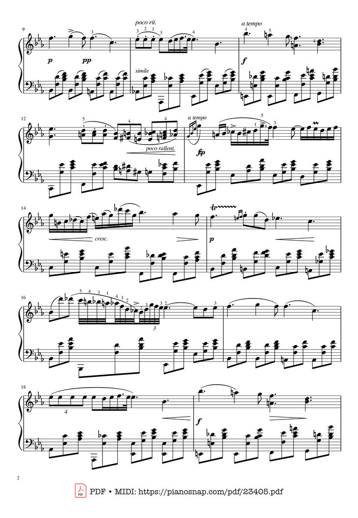 Page 2 of the piano sheet music PDF - Nocturne Op.9 No.2 Sheet Piano by Chopin
