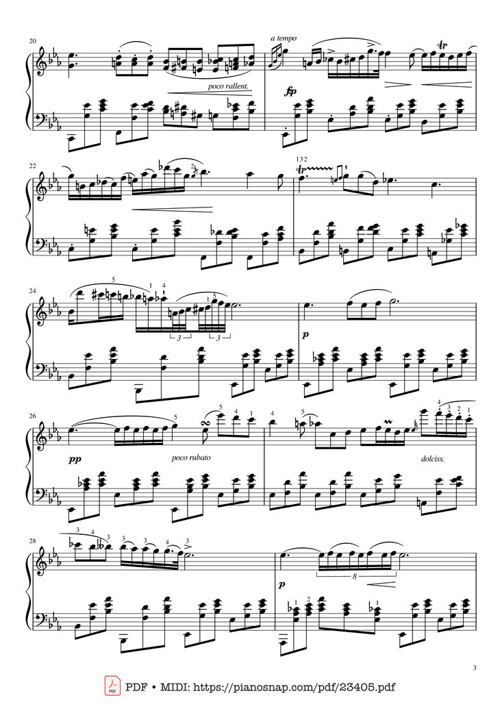 Page 3 of the piano sheet music PDF - Nocturne Op.9 No.2 Sheet Piano by Chopin