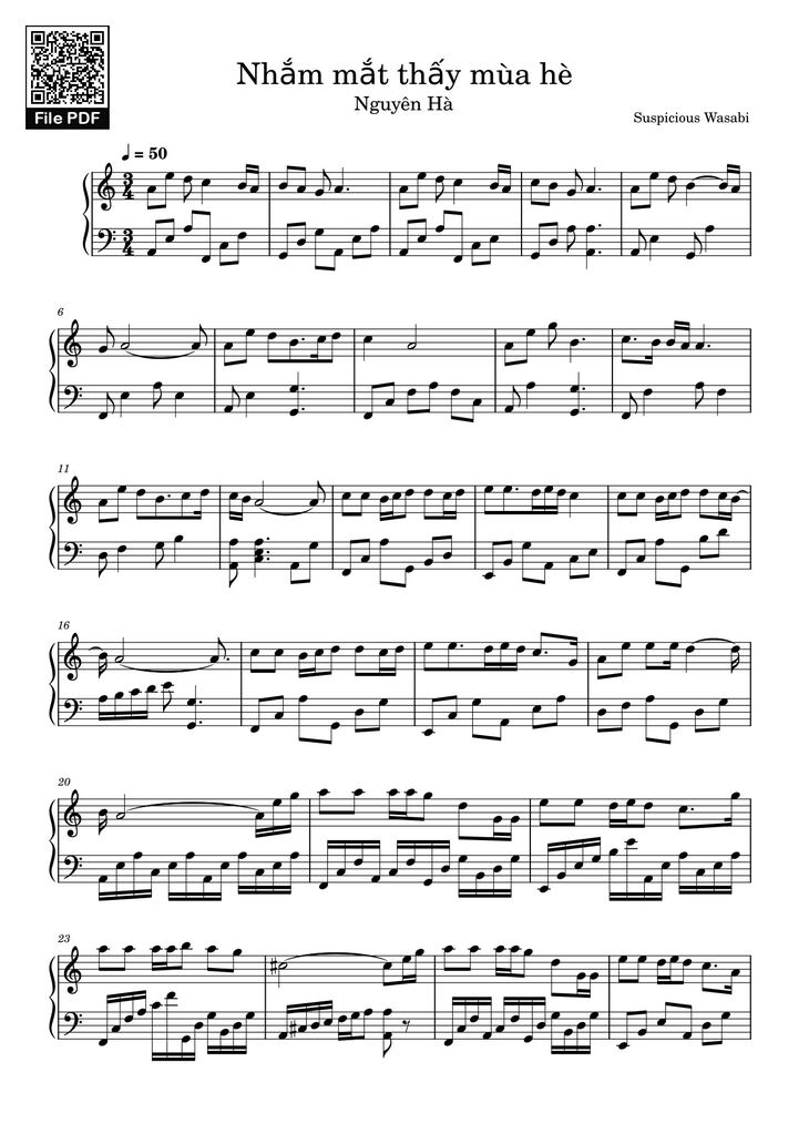 Page 1 of the piano sheet music PDF - Nhắm mắt thấy mùa hè Sheet Piano by Hamchi_heo199