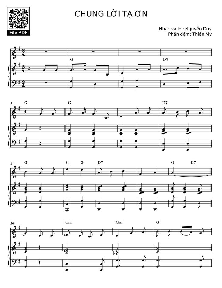 Page 1 of the piano sheet music PDF - CHUNG LỜI TẠ ƠN Sheet đệm Piano by  Nguyễn Duy