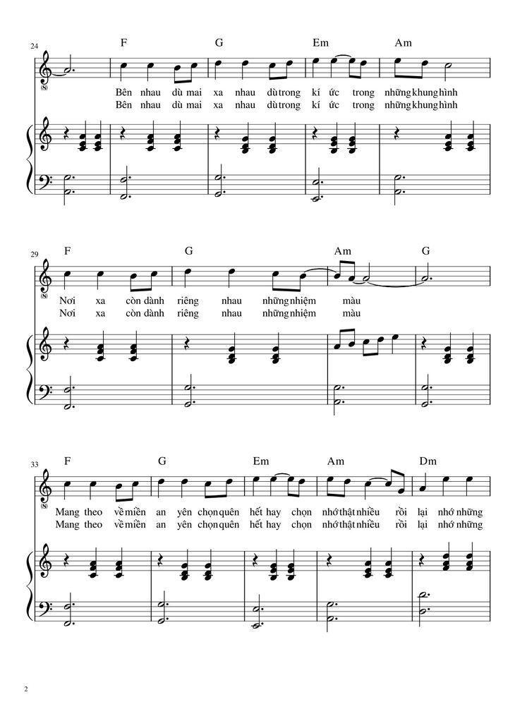 Page 2 of the piano sheet music PDF - Nhắm Mắt Thấy Mùa Hè (đệm hát) by Nguyên Hà