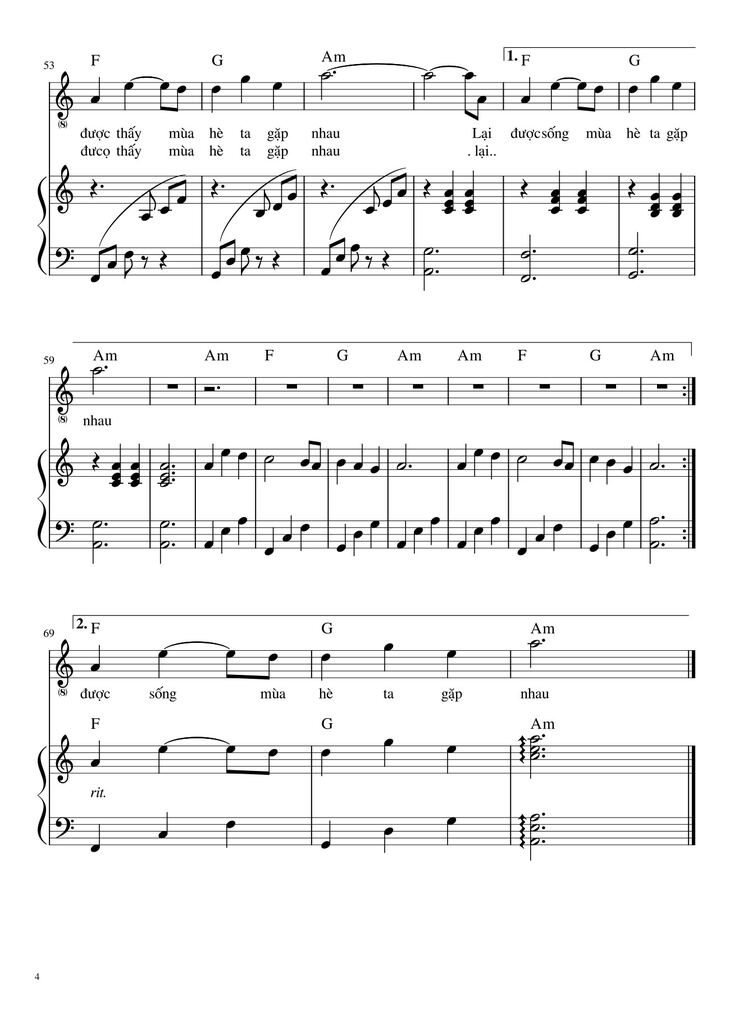 Page 4 of the piano sheet music PDF - Nhắm Mắt Thấy Mùa Hè (đệm hát) by Nguyên Hà