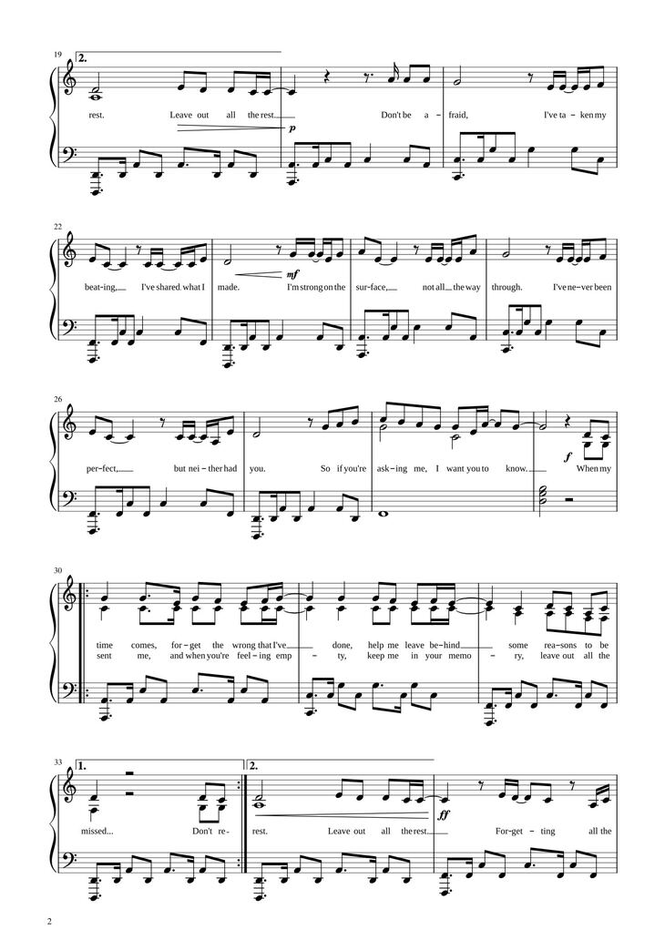 Page 2 of the piano sheet music PDF Piano - Leave out all the rest Sheet Piano by Linkin Park