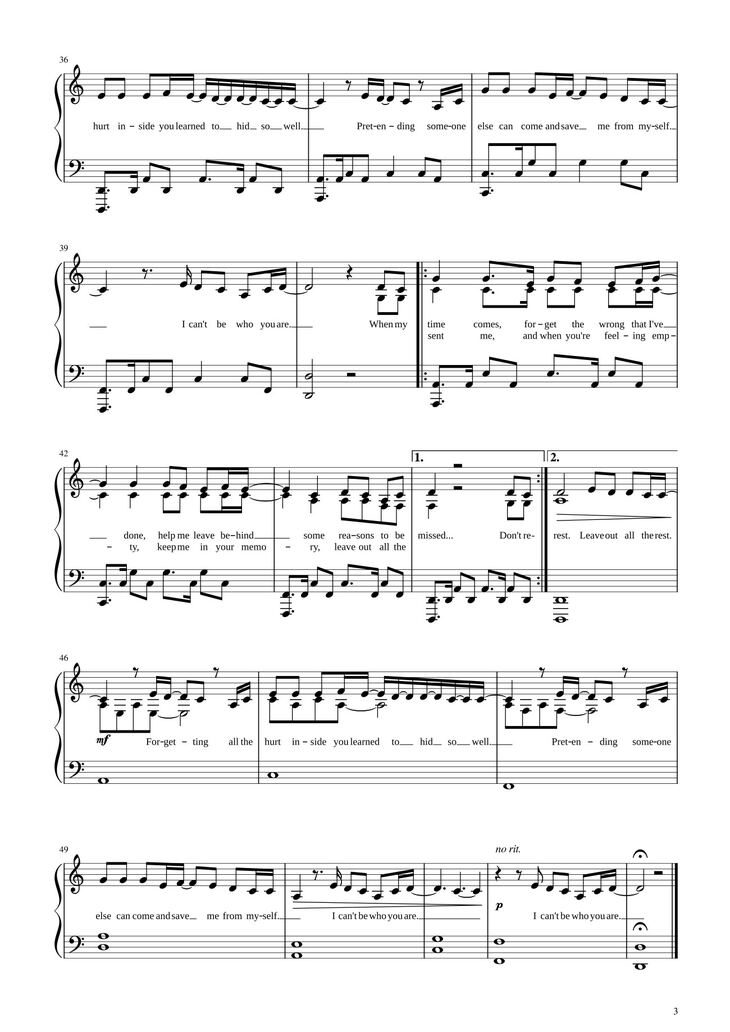 Page 3 of the piano sheet music PDF Piano - Leave out all the rest Sheet Piano by Linkin Park