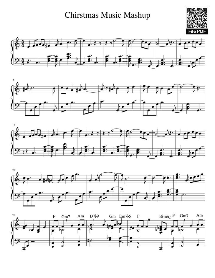 Page 1 of the piano sheet music PDF - Chirstmas Music Mashup Sheet Piano by Bapokin