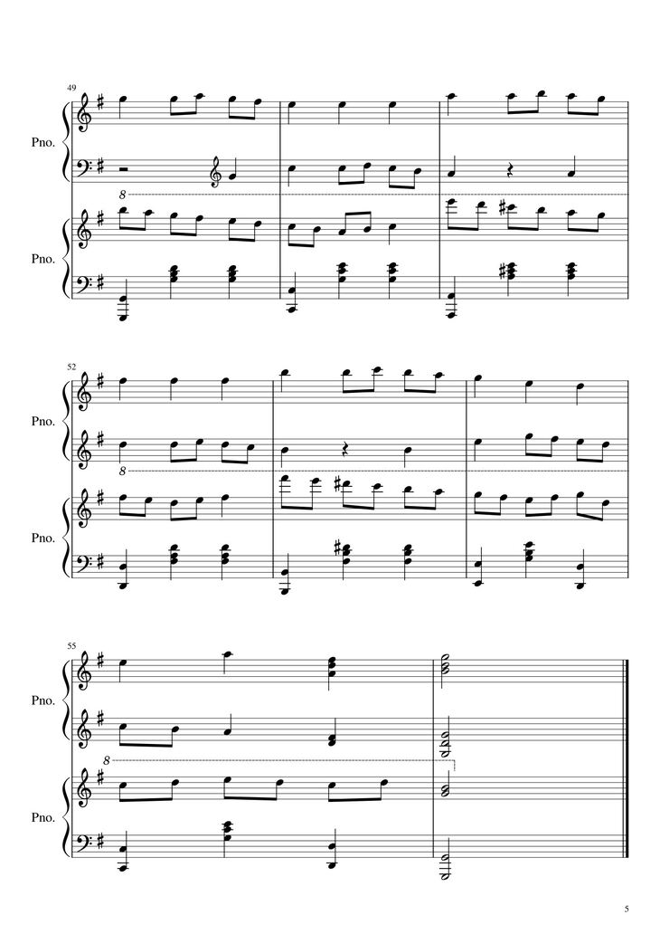 Page 5 of the piano sheet music PDF - We Wish You  A Merry Christmas Sheet Piano by Hazel Nguyen