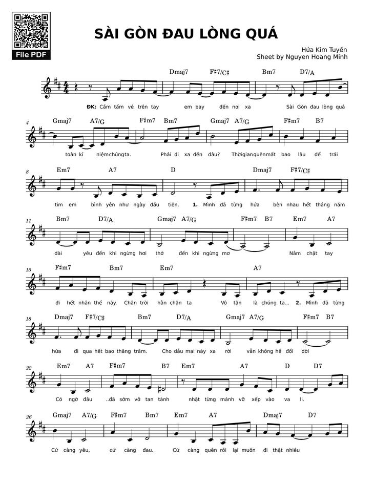 Page 1 of the piano sheet music PDF - SÀI GÒN ĐAU LÒNG QUÁ by Hứa Kim Tuyền