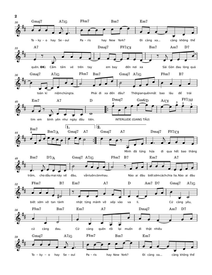 Page 2 of the piano sheet music PDF - SÀI GÒN ĐAU LÒNG QUÁ by Hứa Kim Tuyền